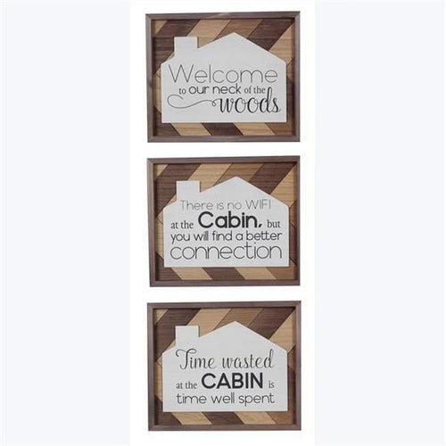 Wood Lodge Cabin Wall Sign, Assorted Color – 3 Piece